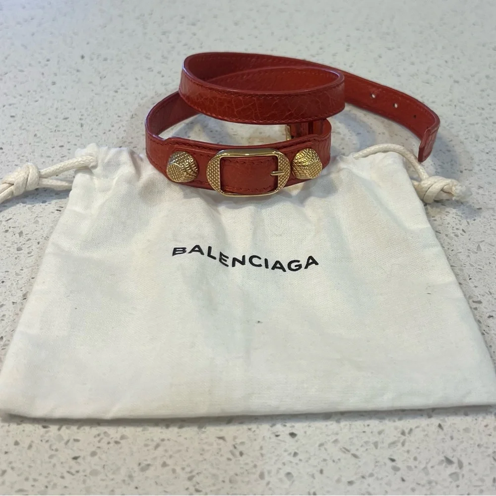 Balenciaga Red Wrap Bracelet with Gold-Tone Hardware